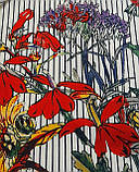 Котон принт смужка та квіти на білому фоні, фото 2