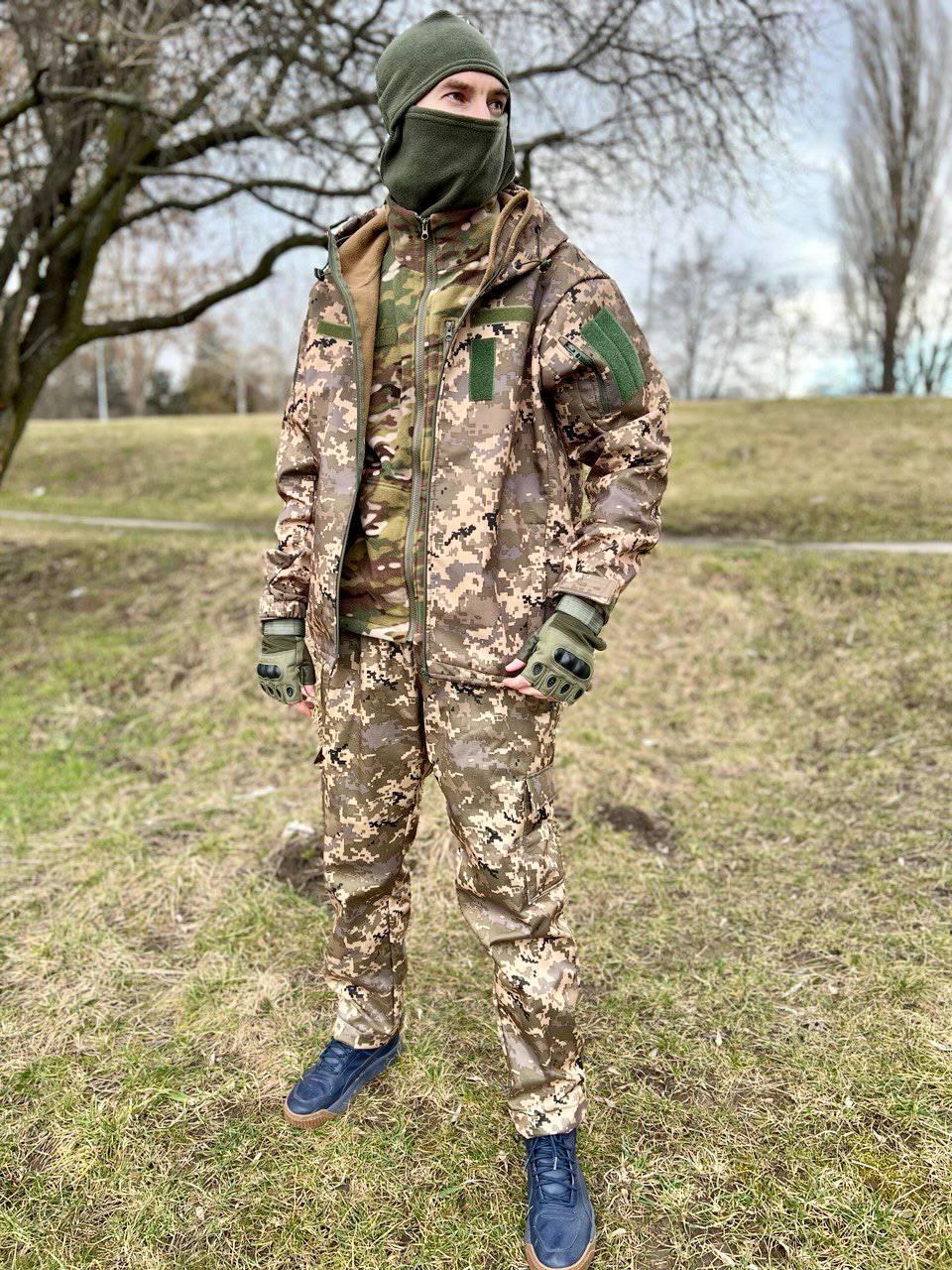 Костюм куртка та штани SoftShell весняний комплект. Піксель ЗСУ. Розмір L.