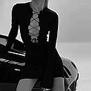 Базове коротке плаття зі шнурівкою на грудях в рубчик (р. 42-46) 68035143, фото 5