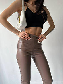 Жіночі шкіряні лосини на високій посадці трендові (р. 42-50) 7121020