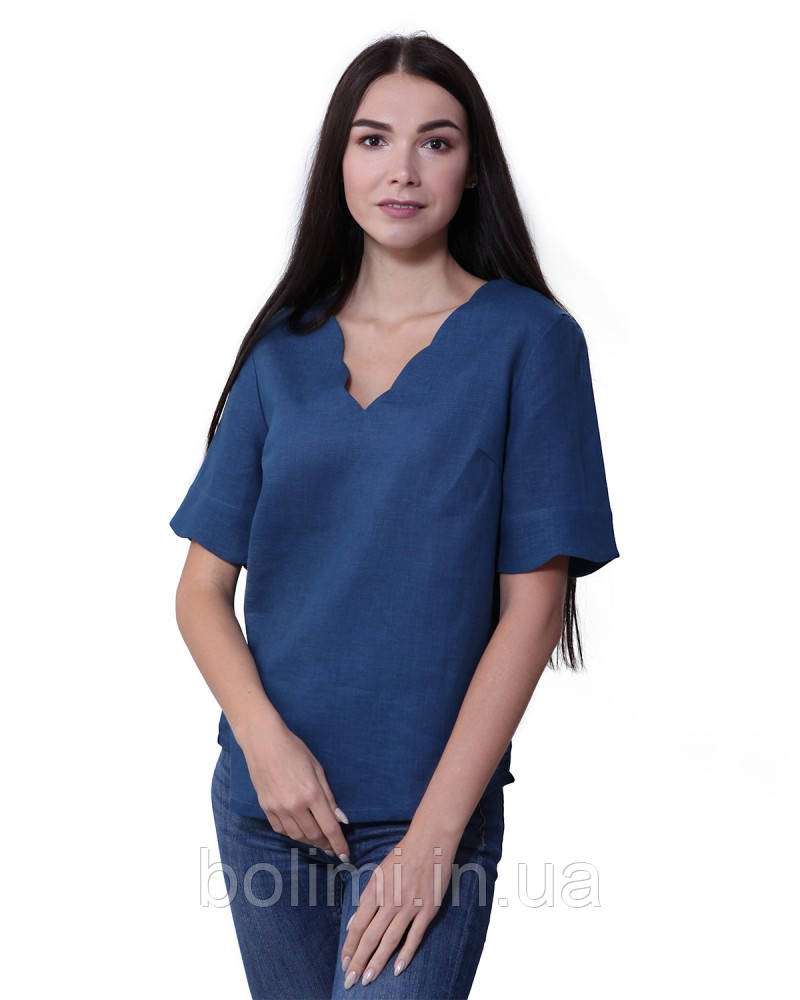 Блуза жіноча з льону з коротким рукавом