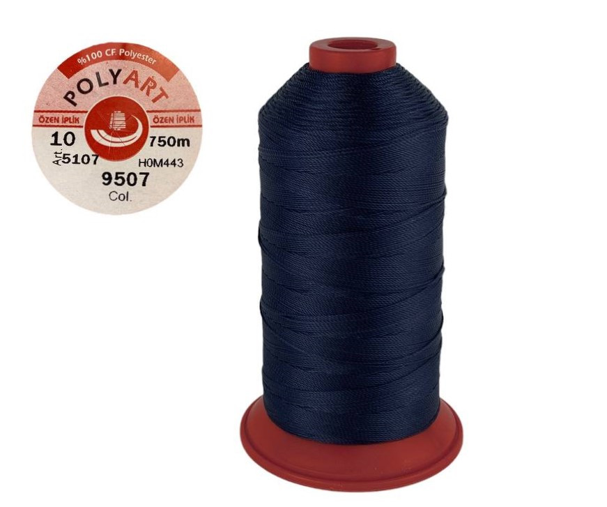 Нитка швейна поліестер POLYART(ПОЛІАРТ) N10 колір #9507 темно-синій 750м (ОРИГІНАЛ, ТУРЕЧЧИНА), фото 1