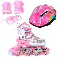 Роликовые коньки Ролики детские Набор Happy Combo Disney ( + защита + шлем ) 29-33, Princess Pink (розовый)