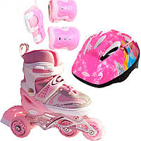 Роликовые коньки Ролики детские Набор Happy Combo Disney ( + защита + шлем ) 29-33, перестановка колес,