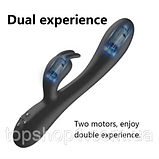 Вібратор із відростком, Вібростимулятор вагіни та клітора з підігрівом, Вібратор кролик подвійний, Інтимні іграшки, фото 2