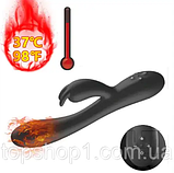 Вібратор із відростком, Вібростимулятор вагіни та клітора з підігрівом, Вібратор кролик подвійний, Інтимні іграшки, фото 4