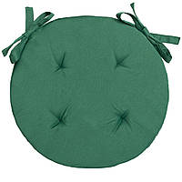 Подушка для стула, кресла, табуретки Ø 40х3 темно - зеленая с двумя завязками