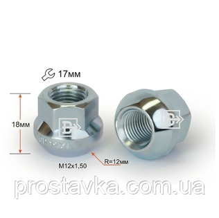 Гайка колісна 300045 B Cr D95R Cr M12X1,50 Хром висота 18 мм Сфера з виступ., відкр., кл.17 мм