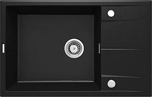 Мийка кухонна Deante Eridan, граніт, прямокут., з крилом, 780х500х210 мм, чаша — 1, накладна, чорний