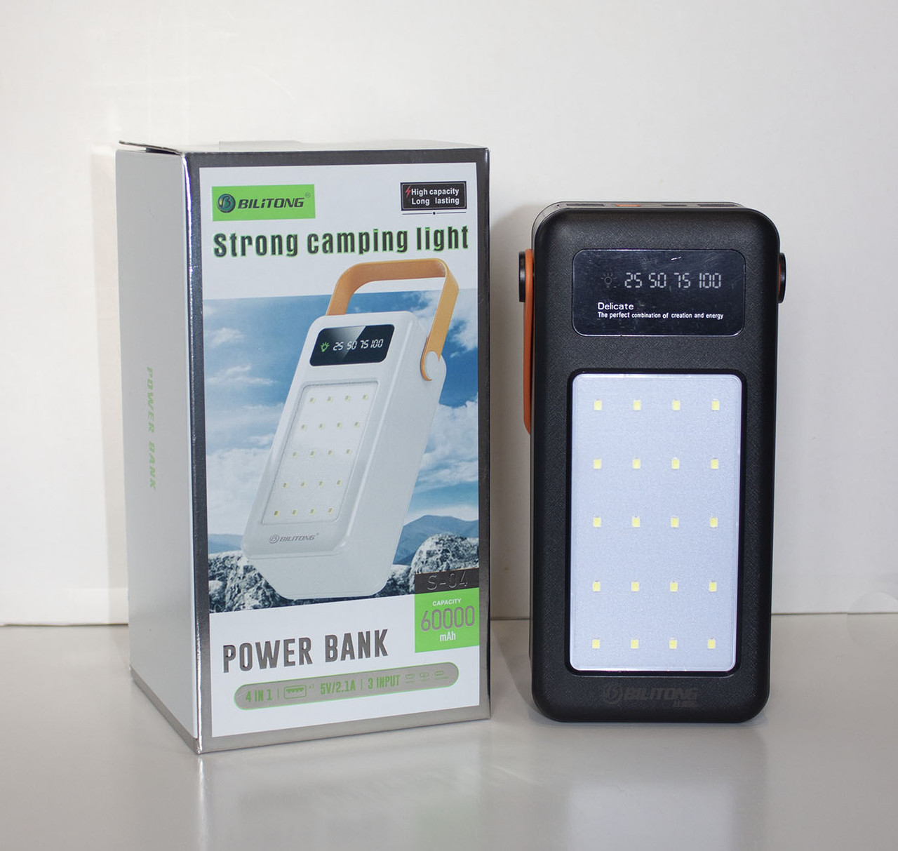 Power Bank Bilitong 60000мАч  + 2 лампи. USB + 4 кабеля.