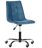 Кресло офисное без подлокотников мягкое поворотное Френки-RC Хром (Т+) Flox 85 голубой цвет на колесах ТМ AMF