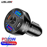 Автомобильное зарядное устройство USB зарядка от прикуривателя 20 Вт 2 USB + 2 PD USLION UD7572 (HC-358PD)