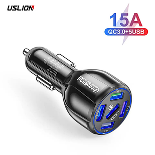 Автомобільний зарядний пристрій від прикурювача 5 USB QC 3.0 Quick Charge USLION UD2549 (BK-359) Black