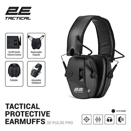 Тактичні захисні навушники 2E Pulse Pro Black NRR 22 dB, активні, фото 2
