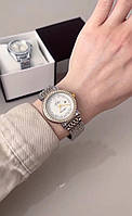 Женские модные часы на руку комбинированная модель с белым циферблатом