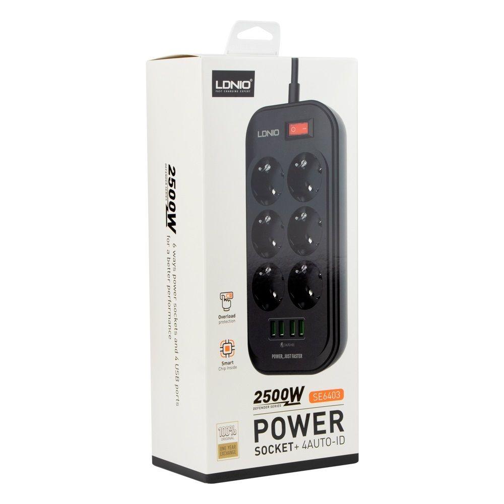 Мережевий подовжувач LDNIO SE6403 4USB/6 Socket