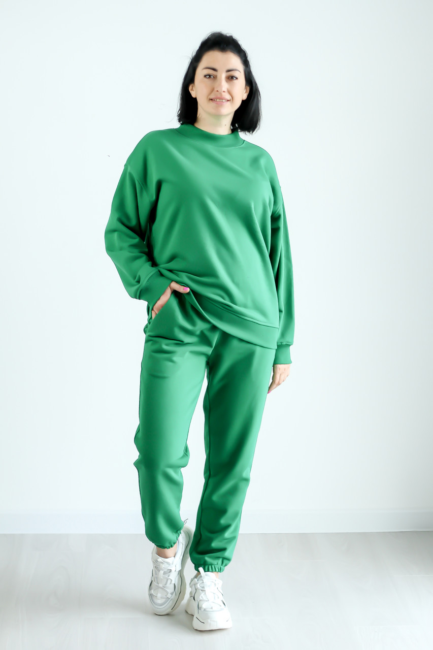 Костюм жіночий худі оверсайз та спортивні штани турецька тринитка колір зелене яблуко