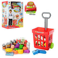 Детский игровой набор кассовый аппарат с тележкой (продукты, сканер, музыка, свет, 24 деталей) 661-84