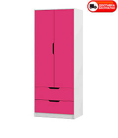 Розпашна шафа 2Д Teenager (Тінейджер) корпус колір Білий/фасади колір Малина (рожевий) з висувними шухлядами