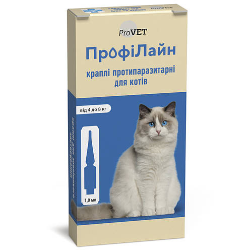 Инсектоакарицидные капли на холку «Профилайн» 4кг-8кг 1уп.(4 пипетки*1 ...