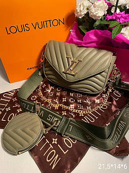 Жіноча сумка Louis Vuitton, 2 в 1, тканинний ремінь, гаманець, хакі, 21*14*6см, 931003