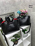 Чорна — стильна сумка на три відділення — фурнітура темне срібло — з крокодиловим принтом (2049-3), фото 7