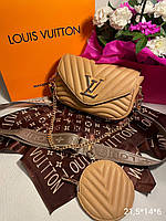 Женская сумка Louis Vuitton, 2 в 1, тканевой ремень, кошелек, песочная, 21*14*6см, 931234