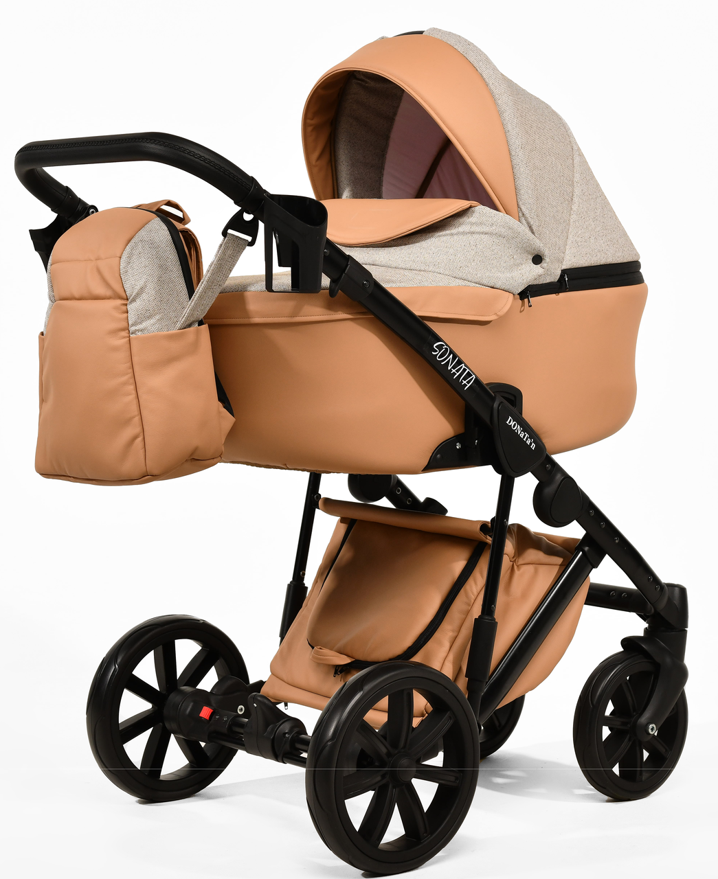 Дитяча коляска 2 в 1 Donatan Sonata 2 бежева шкіра тканина, фото 1