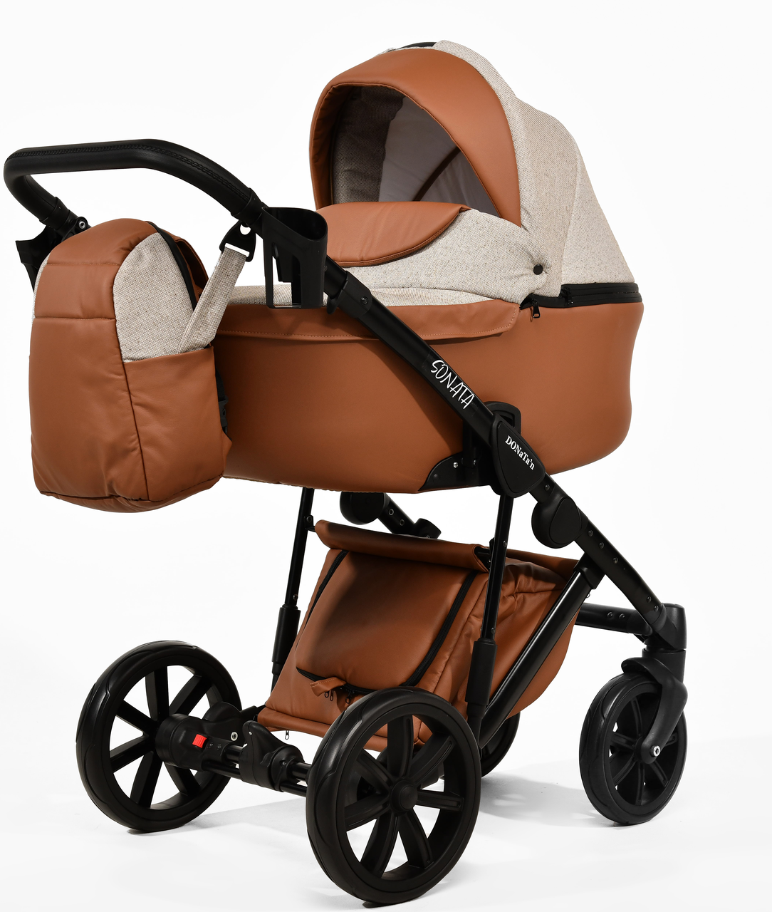 Дитяча коляска 2 в 1 Donatan Sonata 4 коричнева шкіра тканина, фото 1