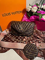 Женская сумка Louis Vuitton, 2 в 1, тканевой ремень, кошелек, коричневая, 21*14*6см, 931233