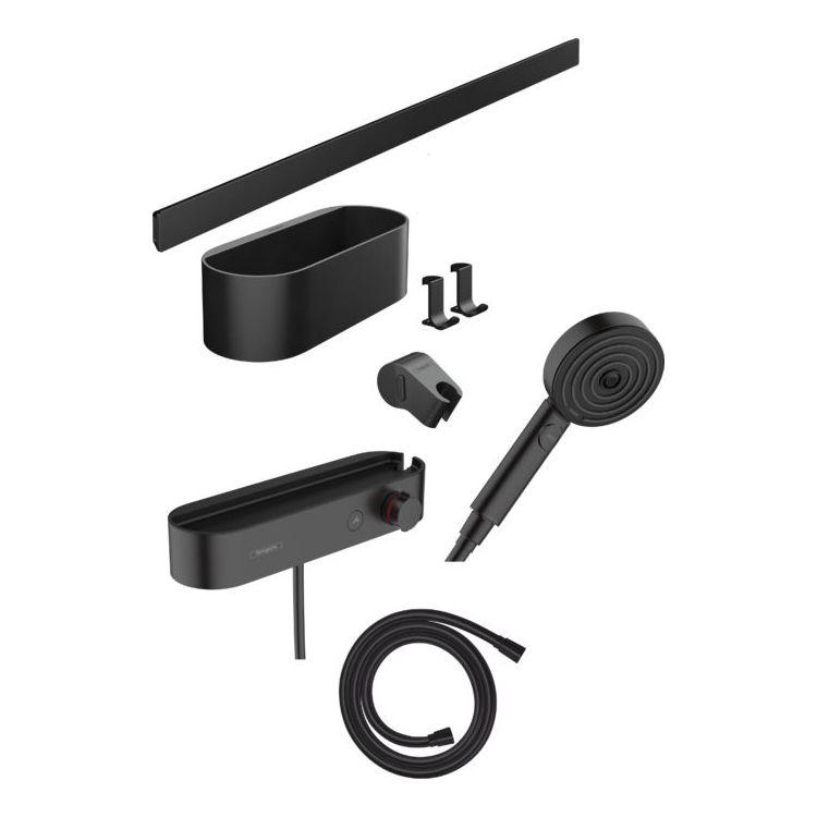 Набір термостат і лійка для душу Hansgrohe з аксесуарами WallStoris 24250670 чорний матовий, фото 1