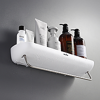 Полиця пряма із тримачем рушників для ванної кімнати настінна біло-чорна MVM ВР-BSS-18