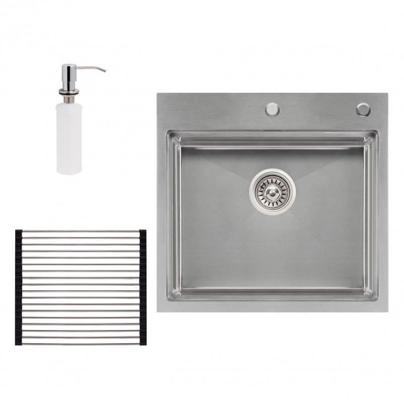 Набір 3 в 1 Qtap кухонна мийка DH5050 QTDH5050SET30 3.0/1.2 мм Satin + сушарка + дозатор для мийного засобу