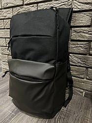 Рюкзак чорний big bag з оздобленням зі шкірозамінника