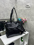 Чорна стильна велика жіноча сумка формата А4 з гаманцем у комплекті (0401), фото 3