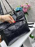 Чорна стильна велика жіноча сумка формата А4 з гаманцем у комплекті (0401), фото 4