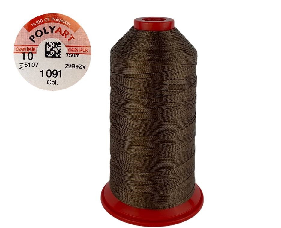 Нитка швейна поліестер POLYART(ПОЛІАРТ) N10 колір #1091 коричневий 750м (ОРИГІНАЛ, ТУРЕЧЧИНА), фото 1