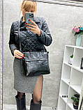 Чорна стильна велика жіноча сумка формата А4 з гаманцем у комплекті (0401), фото 2