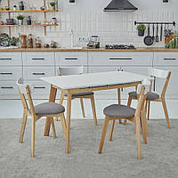 Комплект кухонной мебели Onto Алонзо 120 Премиум дерево белый стол + 4 стула Вито Премиум дерево серые