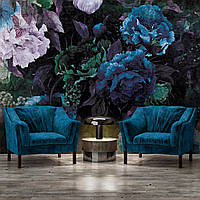 Фото обои 254x184 см Винтажные цветы в темно-синих тонах (13533P4)+клей