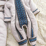 Комбінезон для новонароджених хлопчиків, принт Вишиванка, льон + махра, фото 2