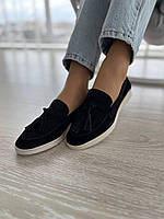 Удобные женские туфли мокасины черного цвета на низкой подошве на весну, размеры от 36 до 41