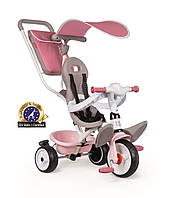 Детский велосипед Smoby Toys металлический с козырьком багажником и сумкой Розово-серый (741401)