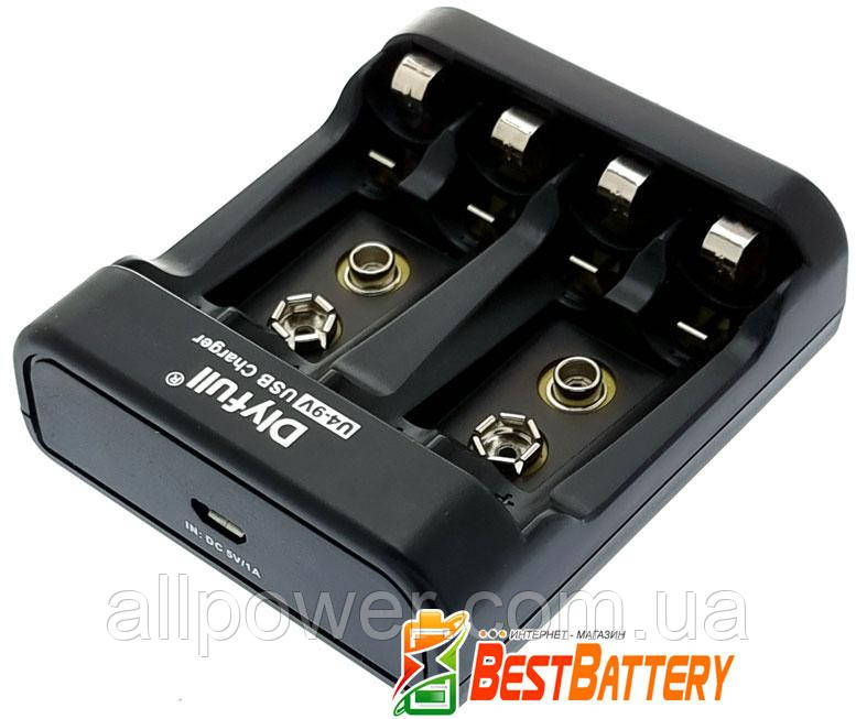 Зарядний пристрій DLY Full U4-9V для АА, ААА, Крона, Ni-Mh/Ni-Cd акумуляторів з USB.