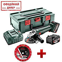 Кутова шліфмашина ак. Metabo W 18 L 9-125 2 ак. 4 Аг + ПОДАРУНОК Круг алмазний по металу KONA FLEX 125 мм