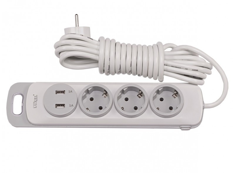 3 гнізд 5М земля вимикач+2 usb NOTA 4335 LUXEL