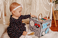 Бізікуб бізіборд бізібудинок дерев'яний 23х23х23 см сірий, фото 2