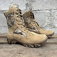 Взуття тактичне чоловіче камуфляж бежевий піксель (36-46 р) Берци ЗСУ шкіряні високі військові нового образу