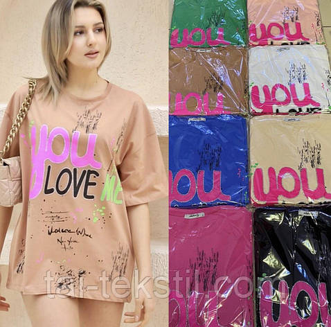 Стильна жіноча футболка OVERSIZE якість коттон 100% ,кольори різні Туреччина, фото 2