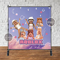 Банер "Роблокс дівчата бузковий / ROBLOX" з люверсами 2х2м Фотозона (вініловий) на день народження -